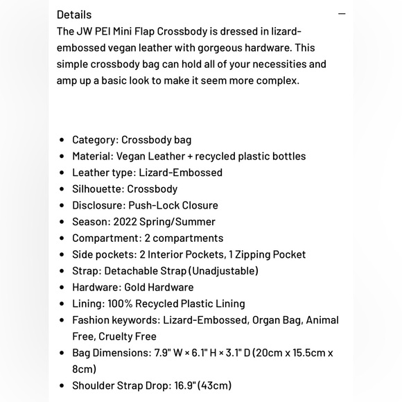 🆕 JW PEI Mini Flap Crossbody Ivory Lizard Handbag Vegan Purse - Picture 9 of 9